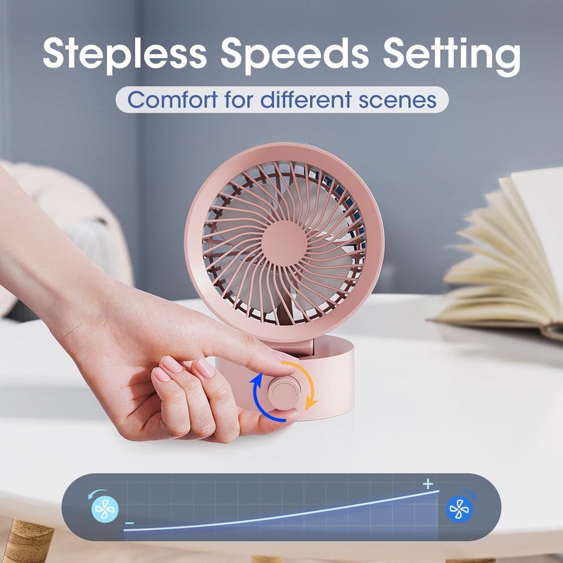 KinYiLO Desk Fan USB, Small Desk Fans Quiet, Stepless Speed Flexible Adjust, Mini Size for Home Office Dorm Desktop, Portable Travel Personal Cooling, Plug In USB Powered, Pink - Image 3
